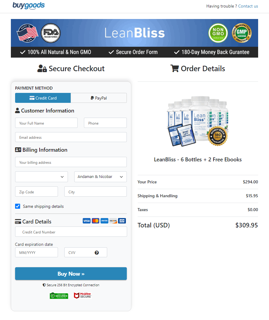 LeanBliss Secured Order Page